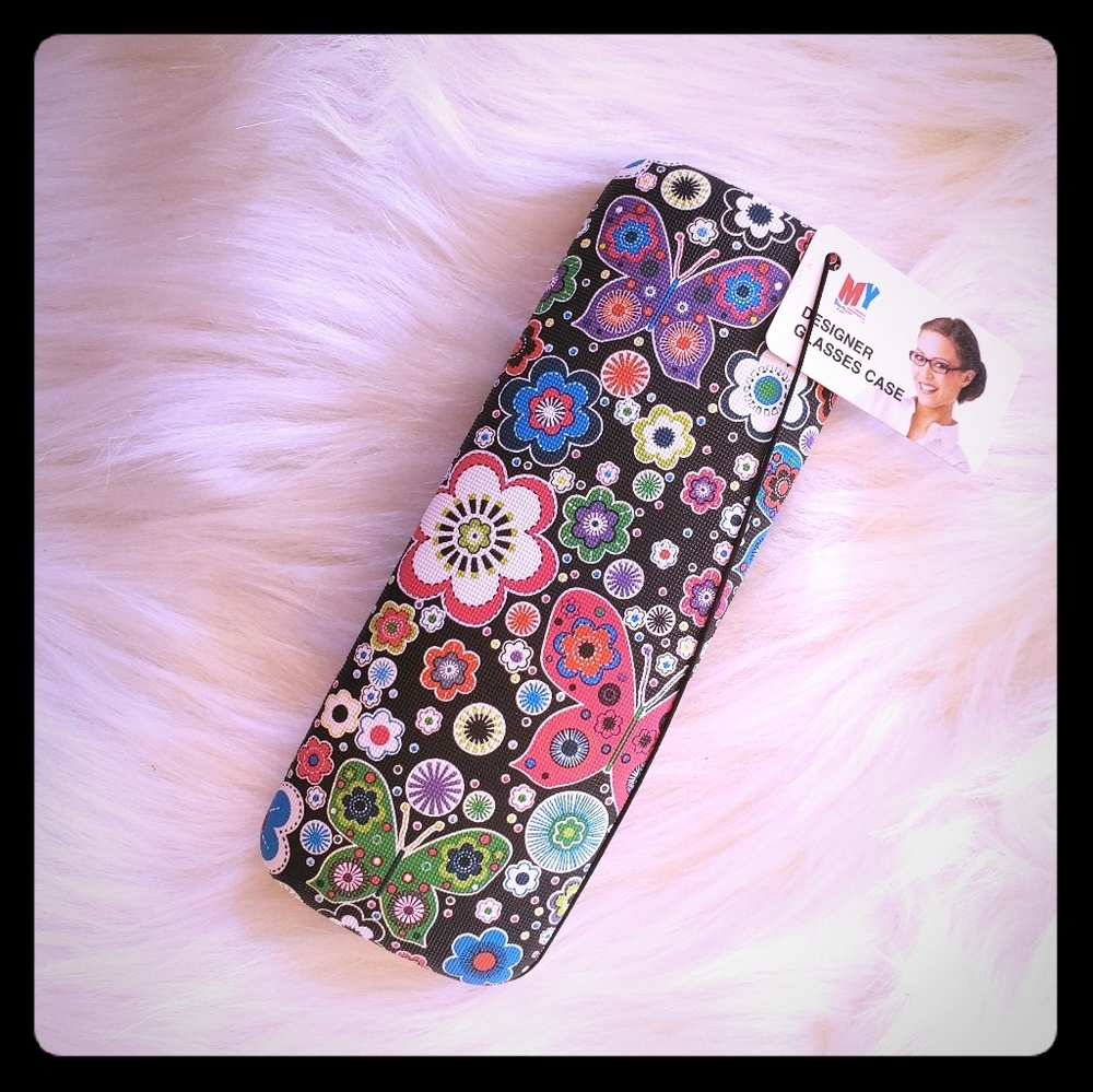 Eye Glass Case black floral butterfly print